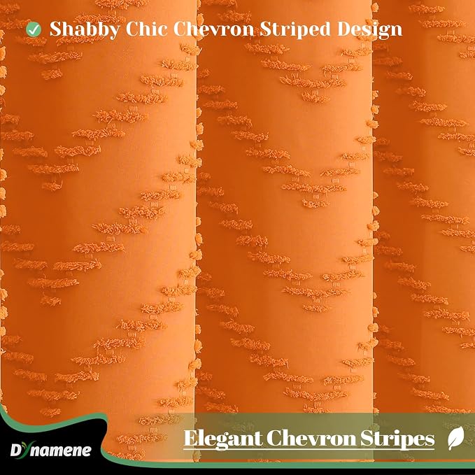 Long Boho Farmhouse Shower Curtain Chevron 72x78 Burnt Orange | 78 Inch Tall, Elegant Tassel, Lightweight Textured Fabric, Water Repellent, Washable, Hotel Spa, for Bathroom/Dorm 12 Hooks