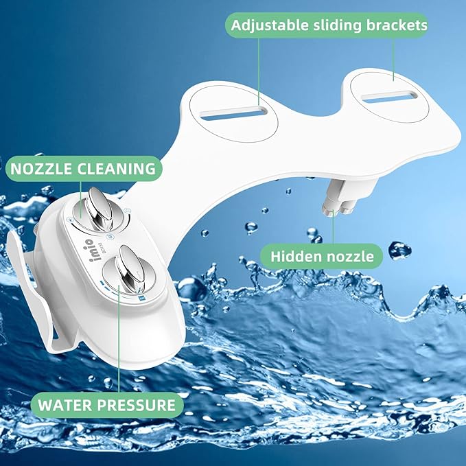 BD158 Ultra-Slim Bidet Attachment for Toilet - Non-Electric Mechanical Bidet Toilet Seat Attachment with Self-Cleaning Nozzle & Adjustable Fresh Water Pressure - Easy DIY Installation, White