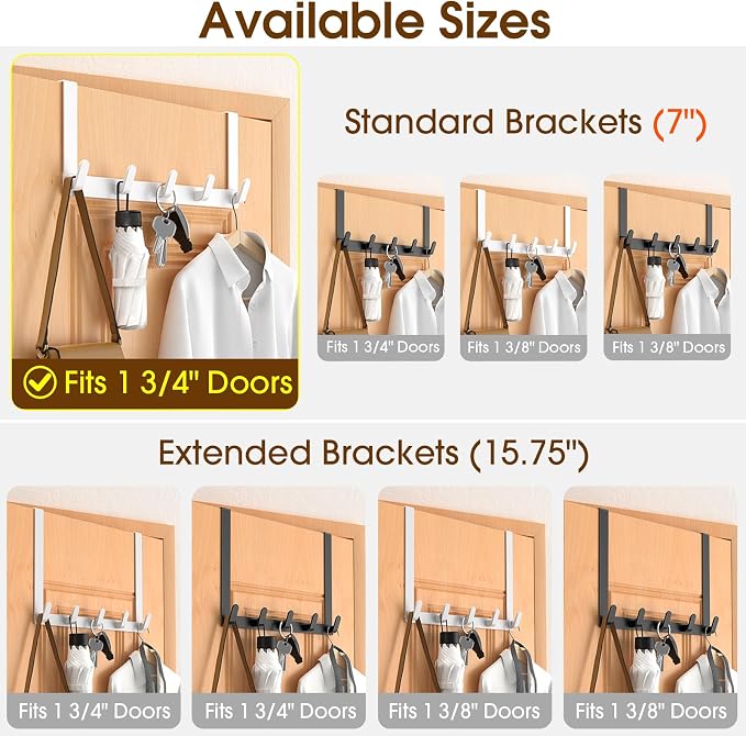 Over The Door Hooks Hanger, Heavy Duty Rack for Winter Coat, Fits 1 3/4" Doors, L7U - Bathroom Accessories and Towel Organizer Holder - White