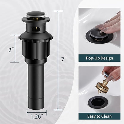 Forious Black Bathroom Sink Faucet Single Handle One Hole Antique Waterfall Bathroom Faucet with Metal Pop Up Drain and Deck Plate for Lavatory Vanity Farmhouse RV