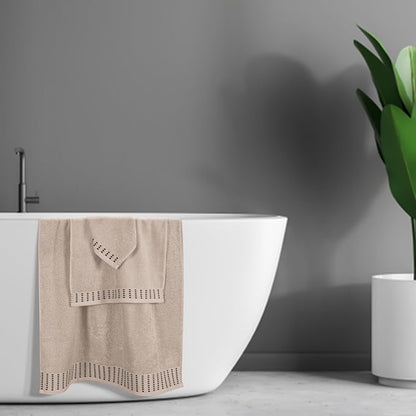 Ultra Soft 3 Pack Cotton Towel Set, Contains a Bath Towels 28x55 inch, a Hand Towels 16x24 inch & a Wash Cloths 12x12 inch, Ideal Everyday use, Compact & Lightweight - Tan