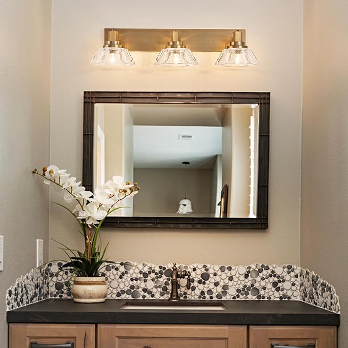 Vintage Bathroom Light Fixtures 3 Lights Vanity Light Matte Antique Brass Finish Vanity Light for Bathroom(13.2 pounds)