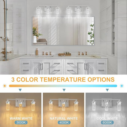 3-Light Brushed Nickel Bathroom Vanity Light with 3 Color Modes (3000K/4000K/6000K), Dimmable Modern Wall Light Over Mirror with Clear Glass Shade