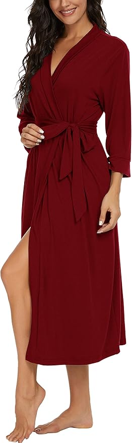 VINTATRE Women Kimono Robes Long Knit Bathrobe Lightweight Soft Knit Sleepwear V-neck Casual Ladies Loungewear