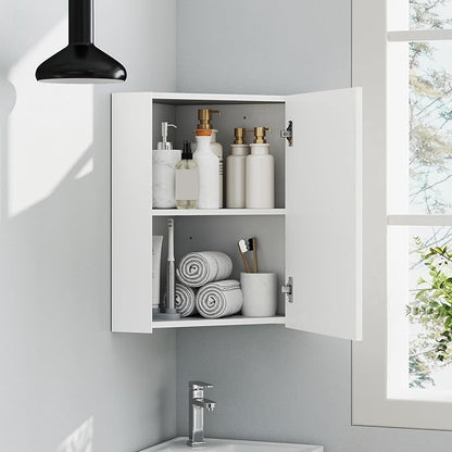 Giantex Corner Medicine Cabinet, 23.5” Over The Toilet Storage Cabinet with Mirror Door, Adjustable Shelf, Clear Reflection, Space-Saving Mirrored Cabinet, Bathroom Wall Cabinet for Entryway, White