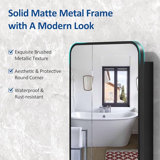 ACEMIRO 24x30 Inch Bathroom Medicine Cabinet with Mirror Black Metal Framed Farmhouse Recessed or Surface Wall Mounted Black Medicine Cabinets for Bathroom