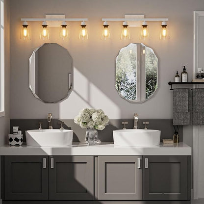 Lightdot 4 Light Bathroom Vanity Light, 26.5" White Bathroom Light Fixtures with Clear Glass Waterproof Shades, Rust-Proof Modern Vanity Lights Over Mirror for Kitchen Hallway Cabinet Porch