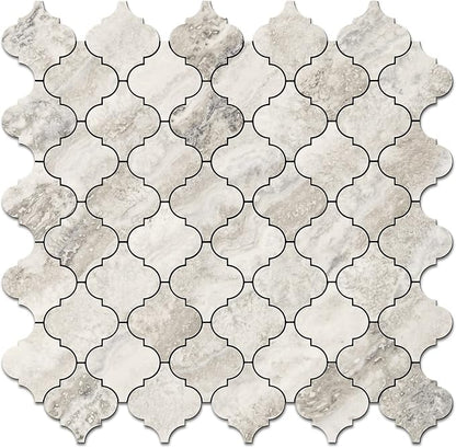 STICKGOO Arabesque Peel and Stick Backsplash Tile, Stick on Backsplash for Kitchen and Bathroom, Beige Marble Look PVC Mixed Metal Aluminum Mosaic Tiles (10 Sheets)
