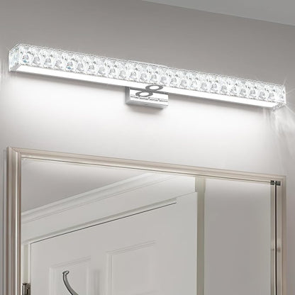 SOLFART Bathroom Vanity Lighting, Crystal Bathroom Light Fixtures Over Mirror LED Lights for Restroom, 32.5 Inch Chrome Light Over Mirror
