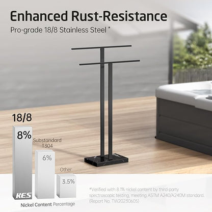 KES Standing Towel Rack with Black Natural Marble Base, 2-Tier Towel Rack Stand for Bathroom Floor, Bath Towel Holder Fits Bath Towel & Hand Towel,18/8 Stainless Steel, BTH217-BBK