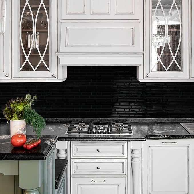 Black Peel and Stick Backsplash 3D Self Adhesive Wall Tile 10 Sheet | Thick,Sticky,12"x12",Marble,for Kitchen,Bathroom