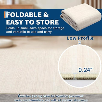 Garvee Washable Area Rug for Living Room 5x7 Modern Solid Color Rug, Beige | Non Slip Non Shedding Stain Resistant Neutral Low Pile Foldable Soft Rugs for Entryway Nursery Bedroom Dining Room