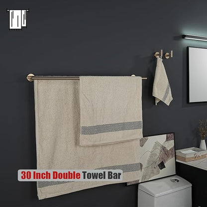 JQK Double Bath Towel Bar, 33 Inch 304 Stainless Steel Thicken 0.8mm Towel Rack for Bathroom, Towel Holder Champagne Bronze Wall Mount, Useable Length 30 Inch, TB100L30-CB
