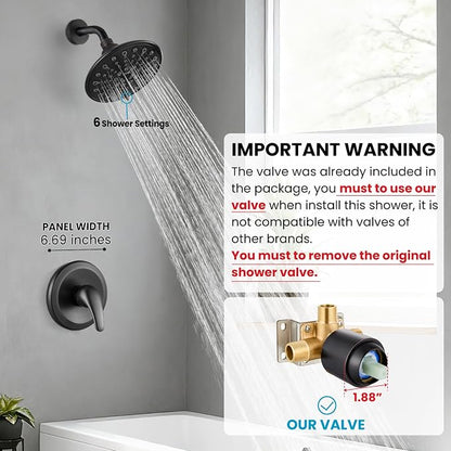 gotonovo Shower Faucet Set with Valve 6 Mode Rain Head Oil Rubbed Bronze | Bathroom Shower Head and Handle Set Complete Combo,6 Mode Multi 6’’ ABS Rainfall Showerhead,Brass Valve Trim Kit,Wall Mount