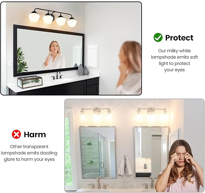 Bathroom Vanity Light Fixtures: 4-Light Matte Black Bathroom Lighting Fixtures Over Mirrors, Farmhouse Rustic Wall Sconce with Milky White Glass for Bath Living Room Cabinet