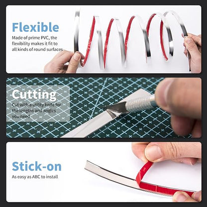 Art3d 10 ft Peel and Stick Flexible Vinyl Molding Trim, Stainless Steel | Durable, Waterproof, Oil-Proof, Superior Adhesive, Useful, Easy to Clean, Ideal for Mirror Edges, Accent Walls, Backsplashes