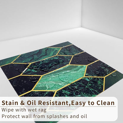 funlife Holographic Emerald Art Deco Peel and Stick Backsplash Self-Adhesive PVC Wall Tiles Easy DIY with Tools for Kitchen Bathroom and Laundry Room 5.9"x5.9"x10-Sheet Hex Emerald