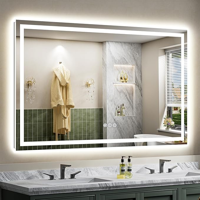 68x38 Inch LED Bathroom Mirror with Lights, Backlit & Front Lit, Anti-Fog Lighted Bathroom Vanity Mirror for Wall, Memory Function, Dimmable, HD Tempered Glass, Shatter-Proof