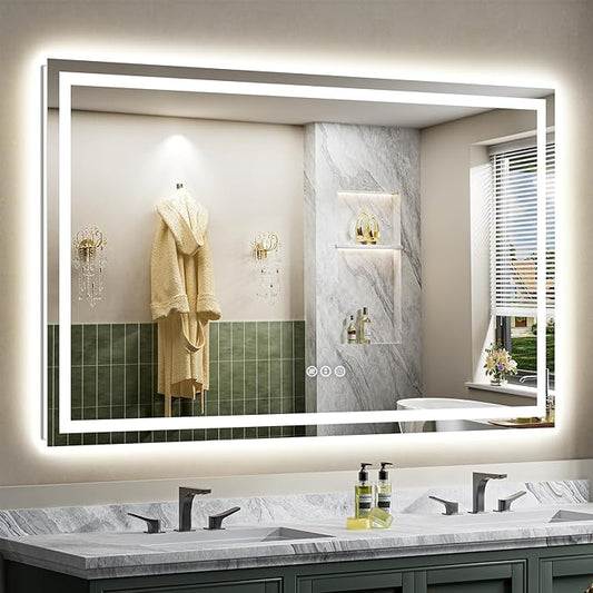 68x38 Inch LED Bathroom Mirror with Lights, Backlit & Front Lit, Anti-Fog Lighted Bathroom Vanity Mirror for Wall, Memory Function, Dimmable, HD Tempered Glass, Shatter-Proof