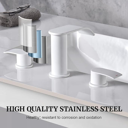 Ultimate Unicorn 8 inch Bathroom Faucet White, Waterfall Bathroom Sink Faucet with Metal Pop-up Drain Stopper and 2 Supply Hoses,2 Handle Widespread Faucets for Vanity Sink 3 Holes