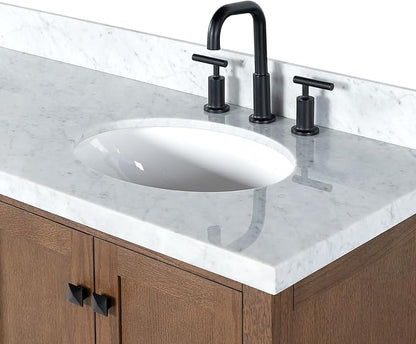 ARIEL Cambridge 72-inch Bathroom Vanity with Sink,Solid Wood, 1.5-inch Italian Carrara Marble Countertop, Double Oval Porcelain Sink, 4 Soft Closing Doors, 6 Dovetail Drawers, Brown Oak