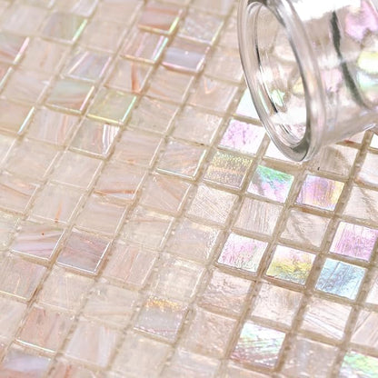 5.75 Sq.Ft Iridescent Pink Glass Mosaic Tile for Bathroom, Backsplash | Waterproof Wall & Floor Tile. Heat & frost resistant outdoors, Swimming Pool, Fireplace, Restaurants, Hotels, Laundry, 10pcs.
