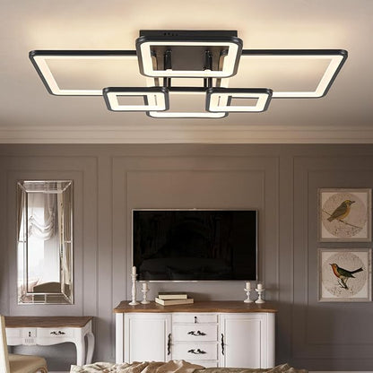 Modern LED Ceiling Light Fixture Black Kitchen Lighting Fixtures Ceiling for Bedroom 31.5" Dimmable 6 Ring Square Ceiling Light for Kitchen with Remote Control for Living Room,Dining Room