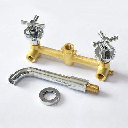 sumerain Wall Mount Bathroom Faucet,Cross 2-Handle in Modern Chrome Finish,Rough-in Valve Included