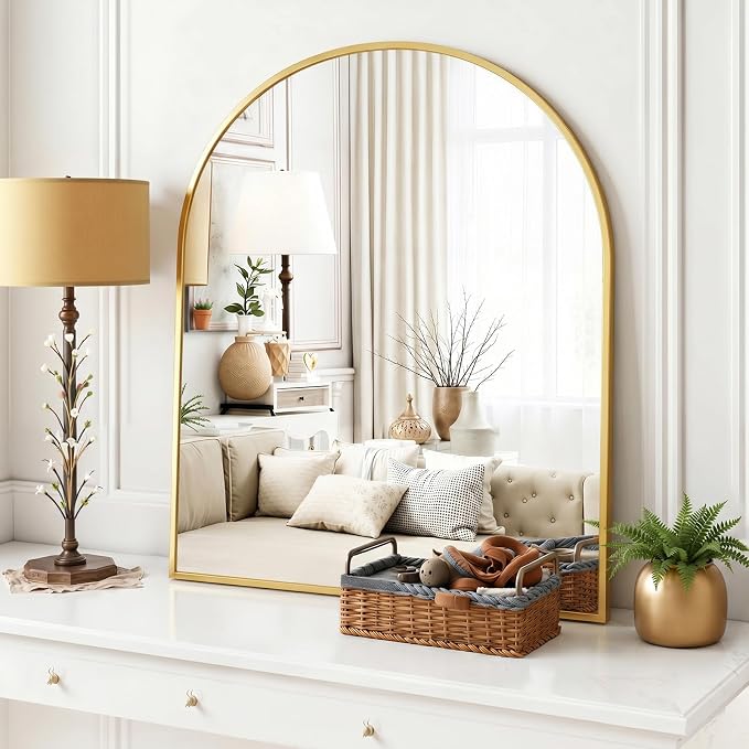 Arched Wall Mirror 38x30 Inch Gold Bathroom Vanity Mirror with Metal Frame | Modern Arch Mirror for Bedroom, Living Room, Entryway, Wall Mounted Decorative Mirror