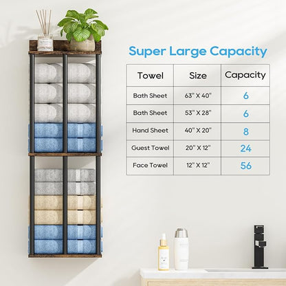 Towel Racks for Bathroom Wall Mounted with Wooden Storage Shelf | Updated 3 Bar Metal Towel Holder for Rolled Towels, Sturdy and Large Capacity, Towel Storage Organizer