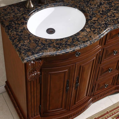 HYP-0223-BB-UWC-55 Granite Stone Top Double White Sink Bathroom Vanity with Furniture Cabinet, 55", Medium Wood