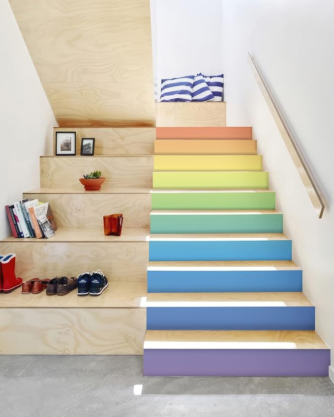 FLFK Rainbow Stair Riser Decals, Self-Adhesive Strips, Multicolor Decorative Stickers, Peel and Stick Design, Modern Style, 39.3" W x 7.08" H x 13Pcs, for Indoor Staircase Decoration