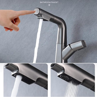 Modern Brushed Gold Bathroom Faucet for Sink Single Handle Lavatory Faucet with Pull and Lift Design Stylish Vanity Faucet for 1 Hole Bathroom Sink，Chrome