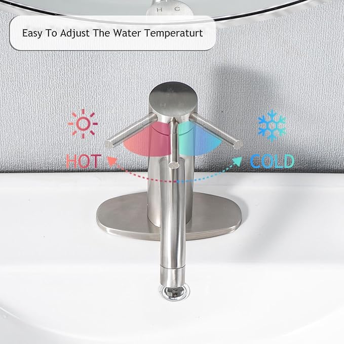 HOTIS Brushed Nickel Bathroom Faucet, Single Hole Bath Sink Faucet with Pop-up Drain, Suitable for 1 or 3 Hole Installation, Single Handle for Bathroom Sink, RV and Vanity, HT-HJ-052L-D
