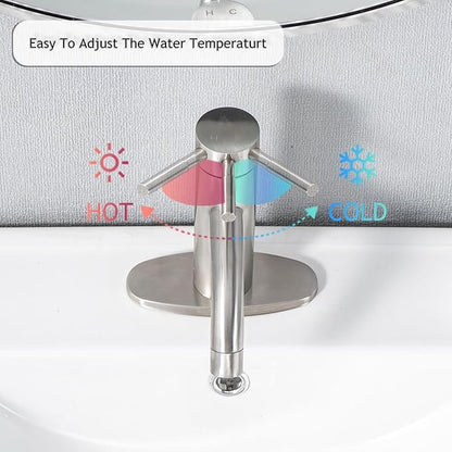 HOTIS Brushed Nickel Bathroom Faucet, Single Hole Bath Sink Faucet with Pop-up Drain, Suitable for 1 or 3 Hole Installation, Single Handle for Bathroom Sink, RV and Vanity, HT-HJ-052L-D