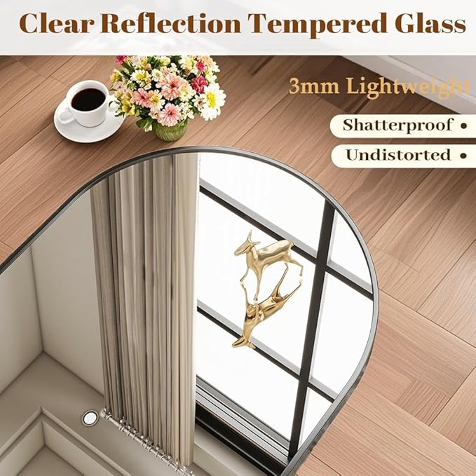 Dewfig Arched Full Length Mirror, 57"X20" Large Full Body Mirror, Black | Aluminum Alloy Frame Floor Mirror, HD Shatterproof Tempered Glass, Lean/Stand/Wall for Living Room,Bedroom, Dressing Room