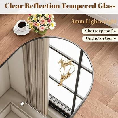 Dewfig Arched Full Length Mirror, 76"x34" Large Floor Mirror, Black | Aluminum Alloy Frame Full Body Mirror, HD Shatterproof Tempered Glass, Lean/Stand/Wall for Living Room,Bedroom, Dressing Room