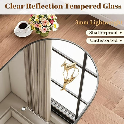 Dewfig Arched Full Length Mirror, 58"X18" Large Full Body Mirror, Black | Aluminum Alloy Frame Floor Mirror, HD Shatterproof Tempered Glass, Lean/Stand/Wall for Living Room,Bedroom, Dressing Room