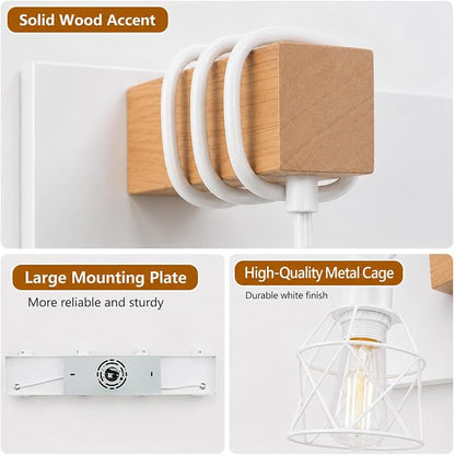 Farmhouse Vanity Light Fixture,5-Light Bathroom Lighting,White Modern Wood Wall Light Over Mirror with Metal Shade,LED Bulbs Not Included