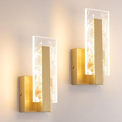 Modern Wall Sconces Set of Two, Hardwired Gold Wall Light Lighting, 3000K Warm White Acrylic Shade Wall Light Fixture, Indoor Wall Mounted Lamp for Hallway Bedroom Corridor Stairs Bathroom
