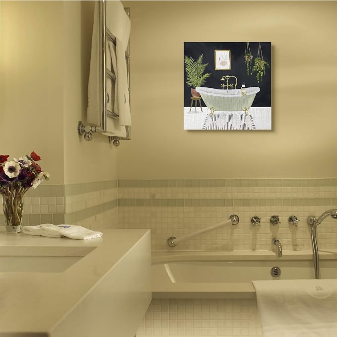 Stupell Industries 'Designer Bathroom Blue Gold Design'| Canvas Art | Stupell Industries | 24 x 24 Inches, Easy to Hang and Sturdy, Made in USA, by Victoria Borges