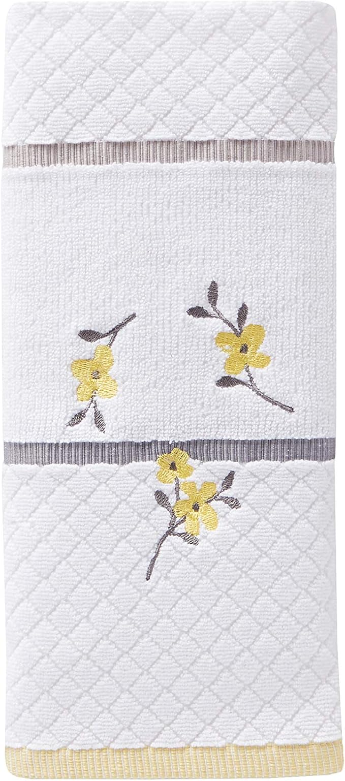 SKL Home Spring Garden Hand Towel, 100% Cotton, Embroidered, White | Soft, decorative terry. For use in the bathroom, kitchen or bar & makes a great gift.