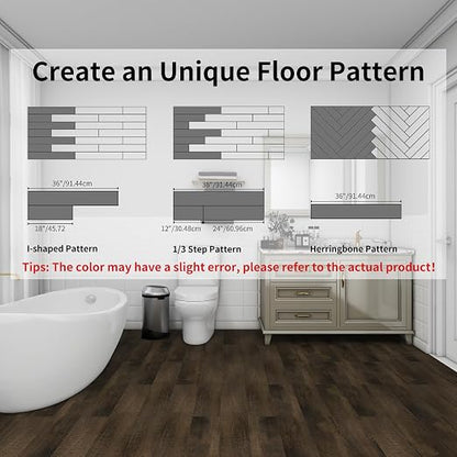 MULGREAT Peel and Stick Floor Tile, 54 Sq.Ft Self Adhesive Vinyl Flooring Plank, 36 Pieces Waterproof Heavy Duty Wood Grain Tiles, 36"x6" DIY Planks for Bedroom Kitchen Basement Home Brown