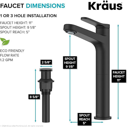 KRAUS Indy Bathroom Faucet for Vessel Sink in Matte Black, KVF-1410MB