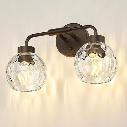 zeyu 2-Light Bathroom Vanity Light, Farmhouse Wall Sconce Lighting with Water Ripple Globe Glass, Oil Rubbed Bronze Finish, ZS62BG-2W ORB-WG