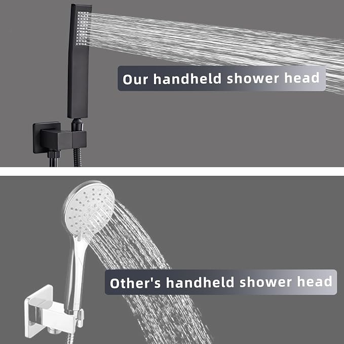 Black square hand shower head, handheld shower head with hose,brass High pressure flushing With adjustable water supply elbow Wall mount connector Shower bracket and hose set