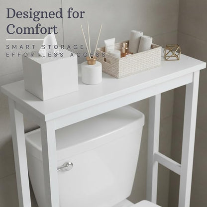 Dorset Over-the-Toilet Storage Shelf – 27" W x 37" H Space Saver Rack with Single Open Shelf for Towels & Toiletries – Minimalist Modern Design & Easy Assembly Bathroom Organizer by Alaterre Furniture | 27”W x 37”H White Space Saver Rack with Single Op...