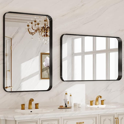 32x40 Inch Metal Black Framed Bathroom Mirror for Wall, HD Tempered Glass, Vanity Mirror for Over Sink, Anti-Rust Aluminum Alloy Mirror, Farmhouse, Horizontally or Vertically Hanging