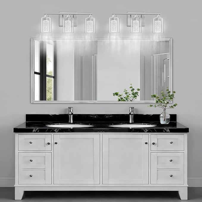 3-Light Brushed Nickel Bathroom Vanity Light with 3 Color Modes (3000K/4000K/6000K), Dimmable Modern Wall Light Over Mirror with Clear Glass Shade