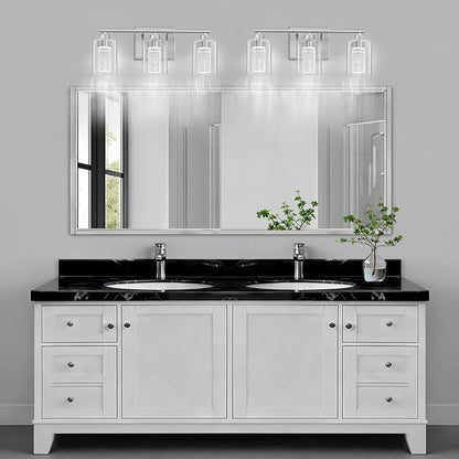 3-Light Brushed Nickel Bathroom Vanity Light with 3 Color Modes (3000K/4000K/6000K), Dimmable Modern Wall Light Over Mirror with Clear Glass Shade